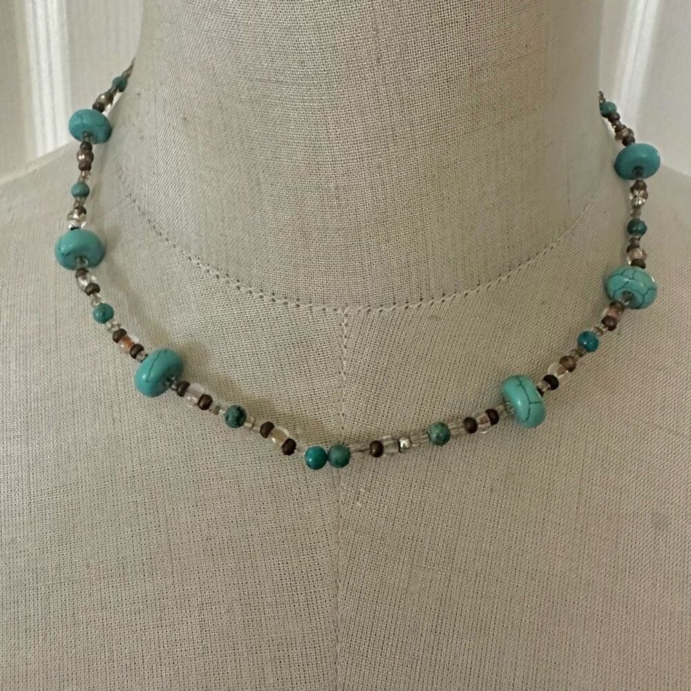 Turquoise-Colored Howlite  Beaded Boho Necklace